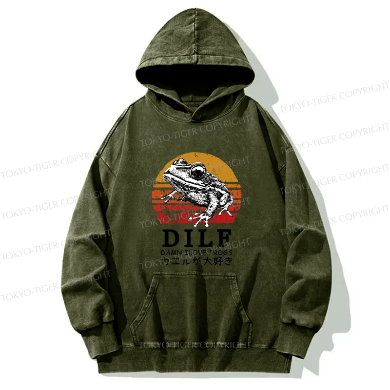 Tokyo-Tiger Funny Frog Lover Washed Hoodie