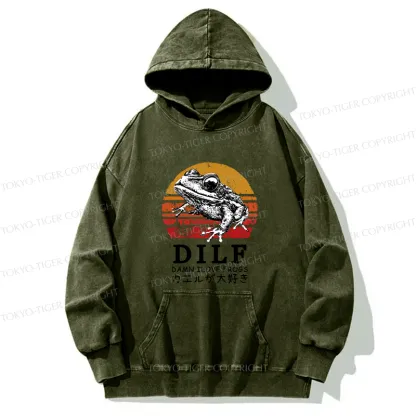 Tokyo-Tiger Funny Frog Lover Washed Hoodie