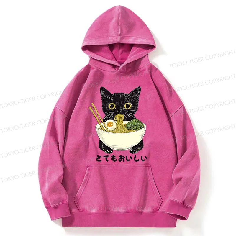 Tokyo-Tiger Ramen Lover Cute Cat Washed Hoodie