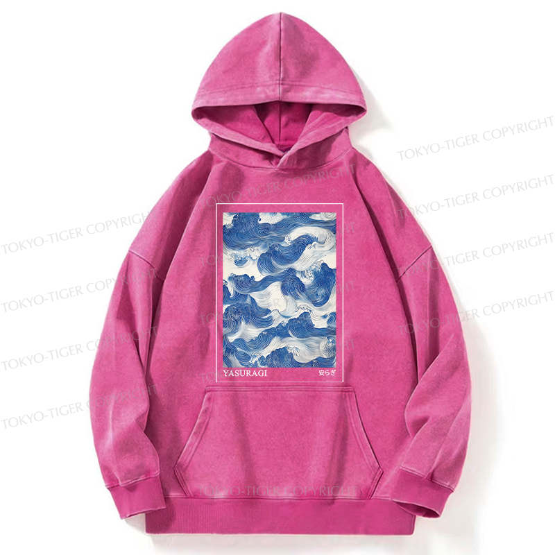 Tokyo-Tiger Japanese Retro Art Wave Washed Hoodie