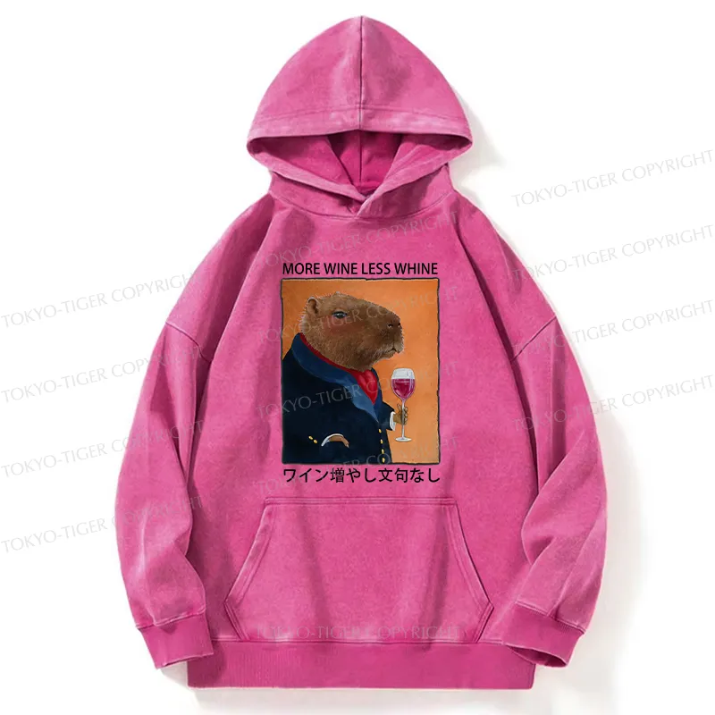 Tokyo-Tiger Capybara More Wine Less Whine Washed Hoodie