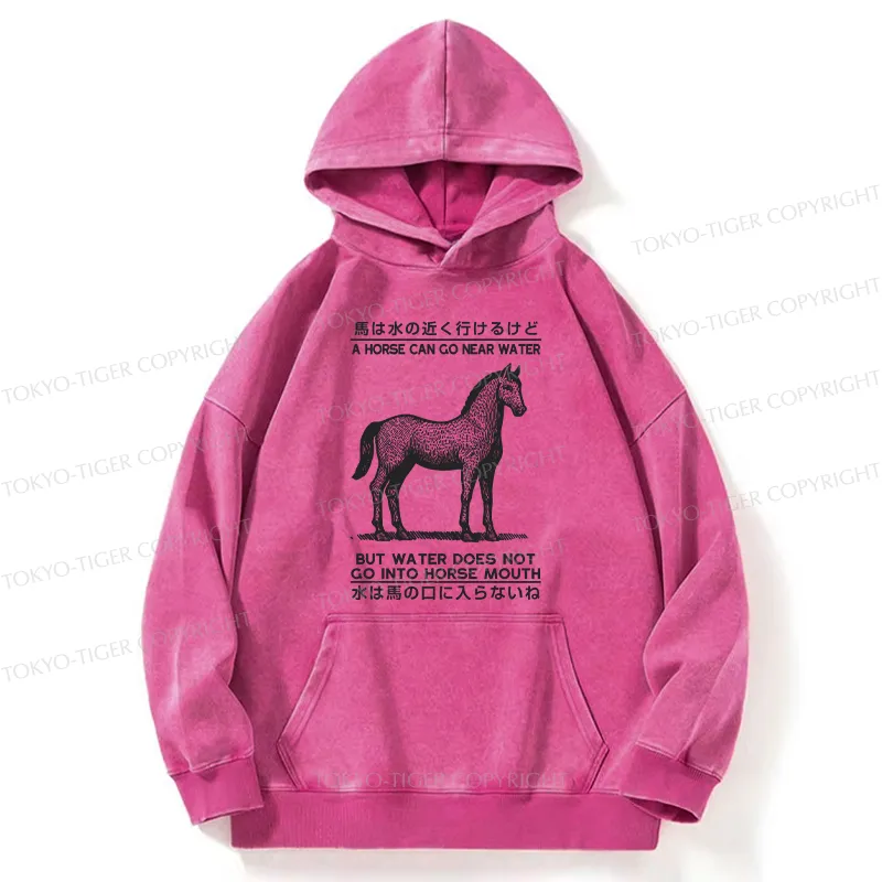 Tokyo-Tiger Funny Horse And Water Saying Washed Hoodie