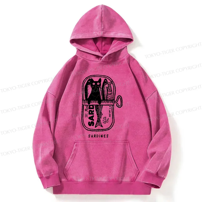Tokyo-Tiger Cat Hiding In A Sardine Can Washed Hoodie