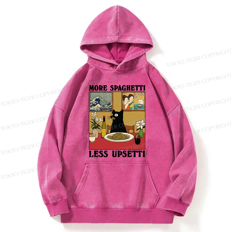 Tokyo-Tiger Cat Eating Pasta Washed Hoodie
