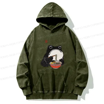 Tokyo-Tiger Funny Frog Eating Ramen Washed Hoodie