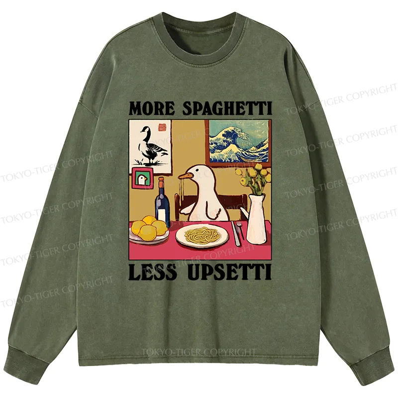 Tokyo-Tiger More Spaghetti Less Upsetti Goose Washed Long Sleeve T-Shirt