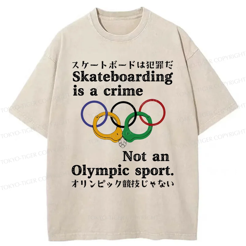 Tokyo-Tiger Funny Skateboard Jokes Washed T-Shirt