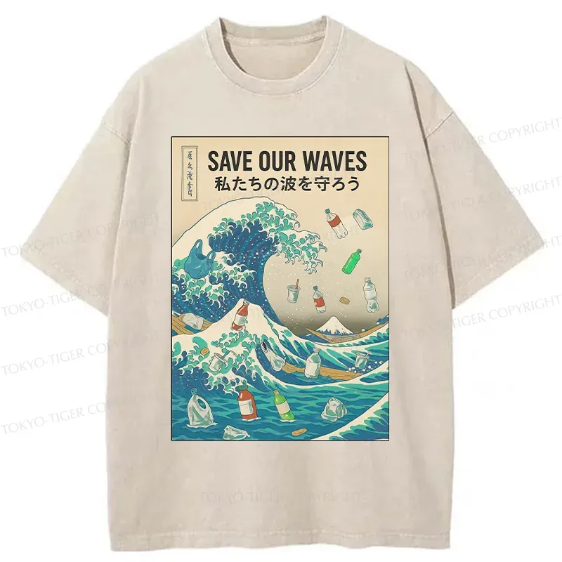Tokyo-Tiger Save Our Waves Washed T-Shirt