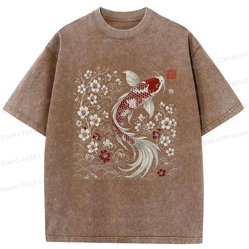 Tokyo-Tiger Vintage Sakura And Koi Washed T-Shirt
