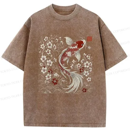 Tokyo-Tiger Vintage Sakura And Koi Washed T-Shirt
