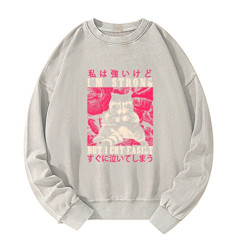 Tokyo-Tiger I Am Strong Raccoon Washed Sweatshirt