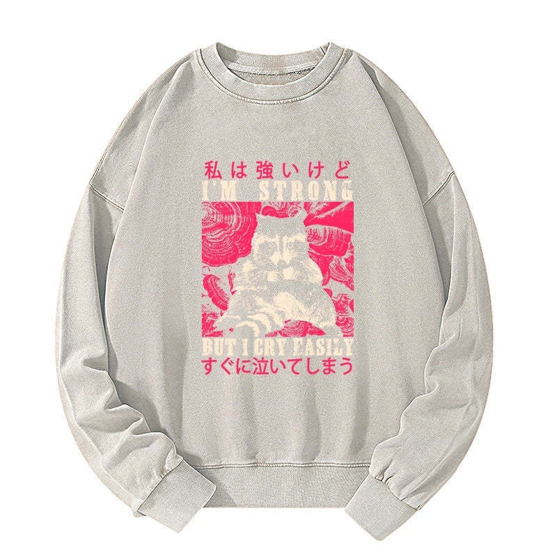 Tokyo-Tiger I Am Strong Raccoon Washed Sweatshirt