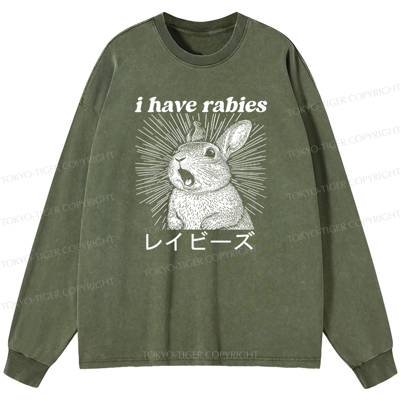 Tokyo-Tiger Funny Rabbit Washed Long Sleeve T-Shirt
