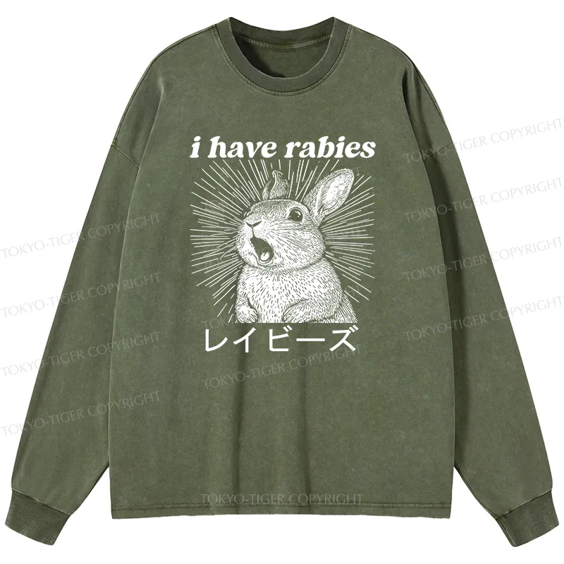 Tokyo-Tiger Funny Rabbit Washed Long Sleeve T-Shirt
