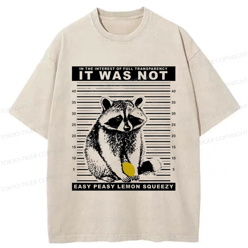 Tokyo-Tiger Raccoon Squeezes Lemon Washed T-Shirt