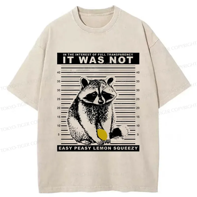 Tokyo-Tiger Raccoon Squeezes Lemon Washed T-Shirt
