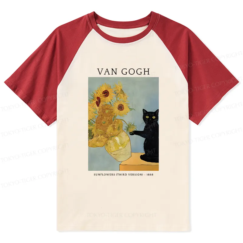 Tokyo-Tiger Black Cat With Sunflowers Raglan T-shirt