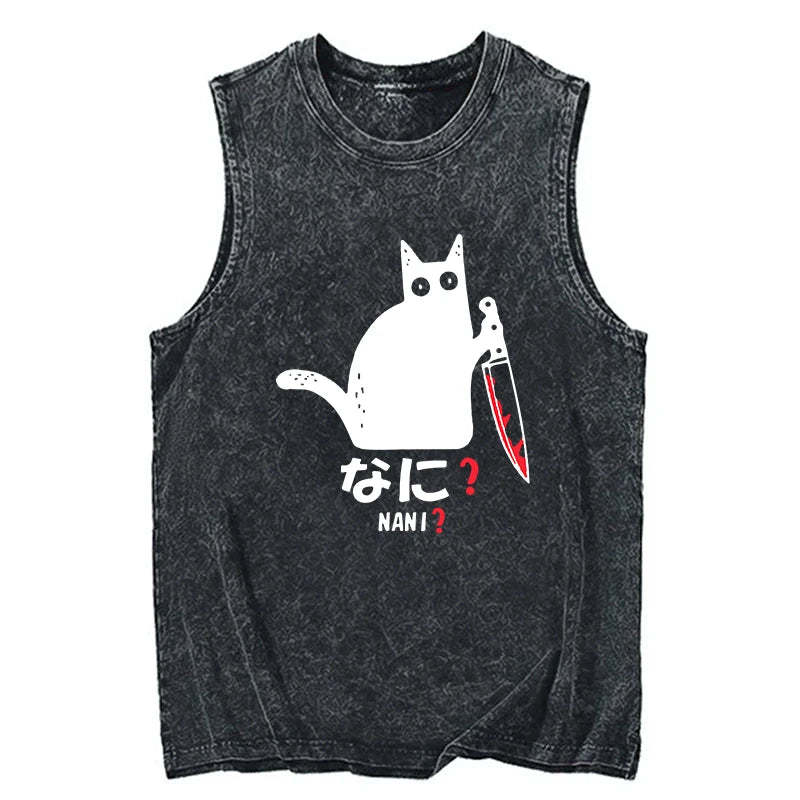 Tokyo-Tiger A Puzzled Cat Holding A Knife Washed Tank Sale