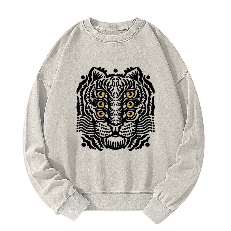 Tokyo-Tiger Six-eyed Cat Japanese Washed Sweatshirt Sale