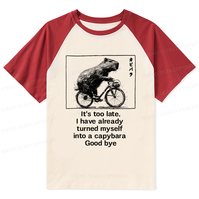 Tokyo-Tiger Funny Capybara Riding A Bicycle Raglan T-shirt