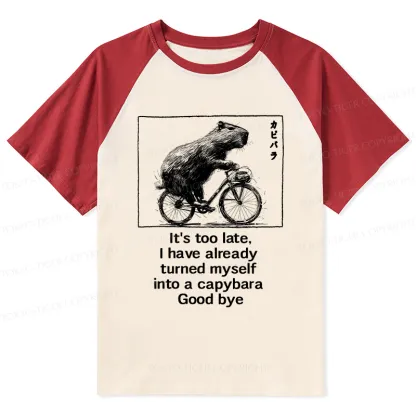 Tokyo-Tiger Funny Capybara Riding A Bicycle Raglan T-shirt