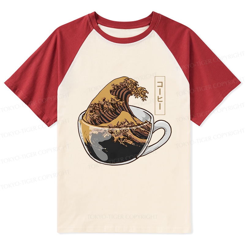 Tokyo-Tiger Coffee Wave Raglan T-shirt