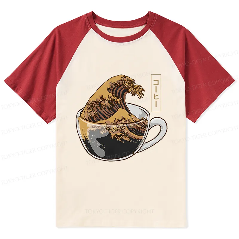 Tokyo-Tiger Coffee Wave Raglan T-shirt