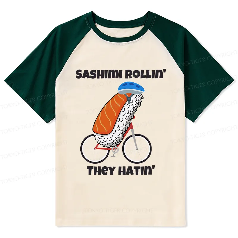 Tokyo-Tiger Sashimi Rollin' They Hatin' Raglan T-shirt