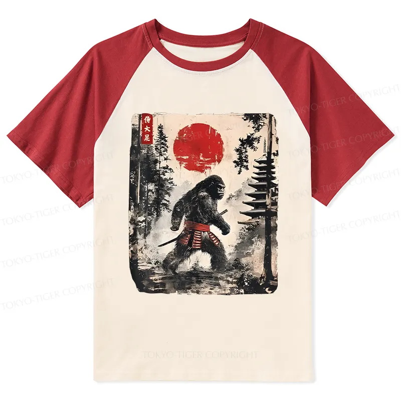 Tokyo-Tiger Japanese Samurai Bigfoot Raglan T-shirt