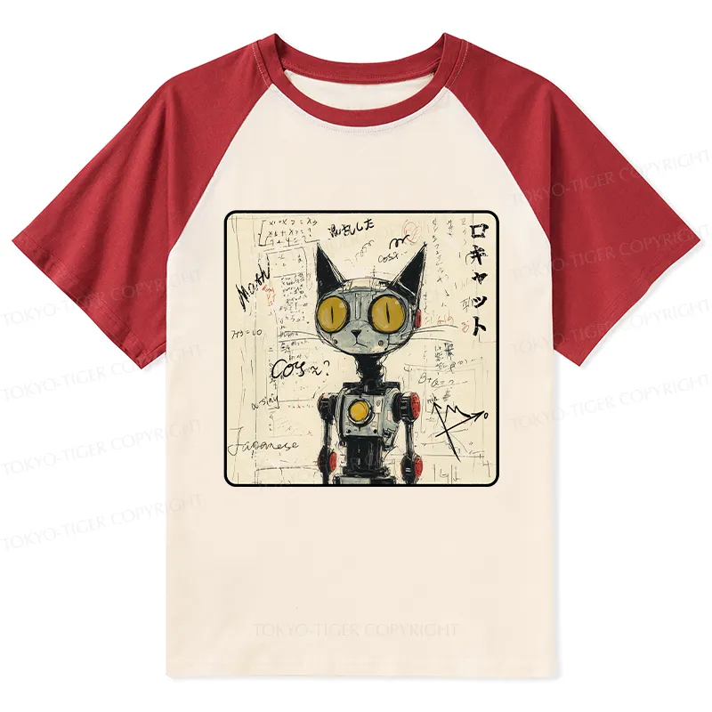 Tokyo-Tiger Robot Cat Raglan T-shirt