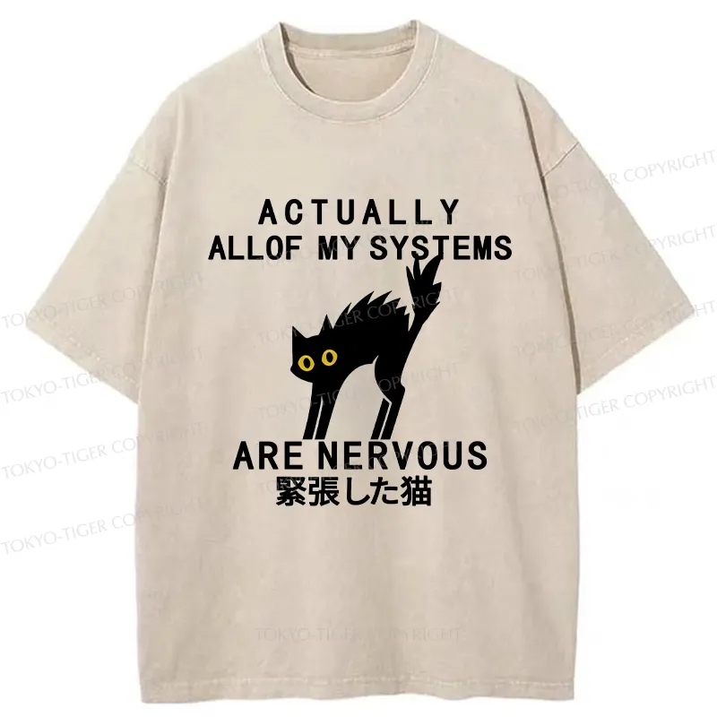 Tokyo-Tiger Nervous Cat Washed T-Shirt
