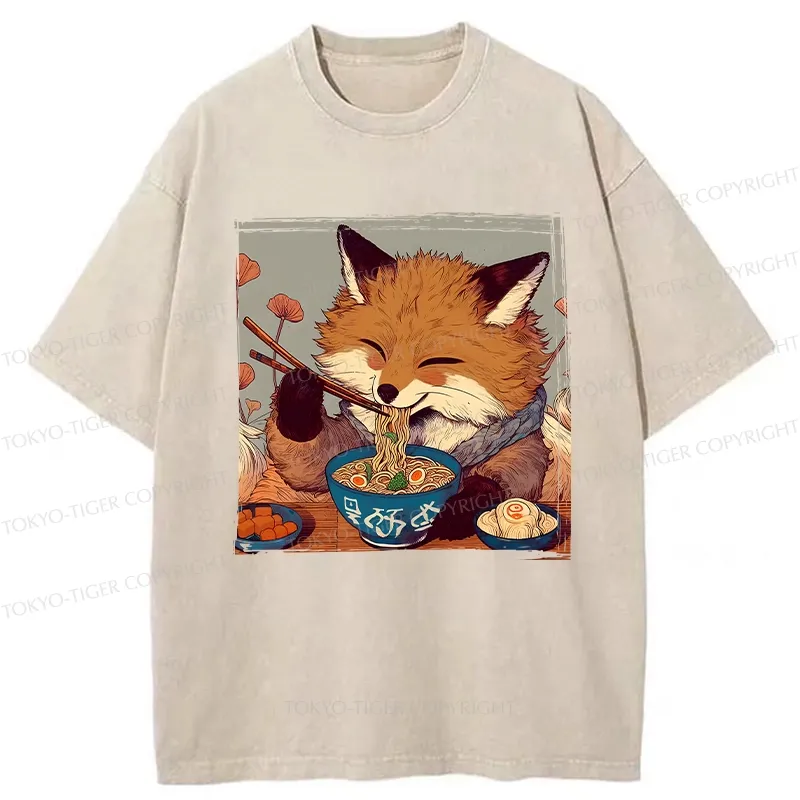 Tokyo-Tiger Ramen Lover Fox Washed T-Shirt