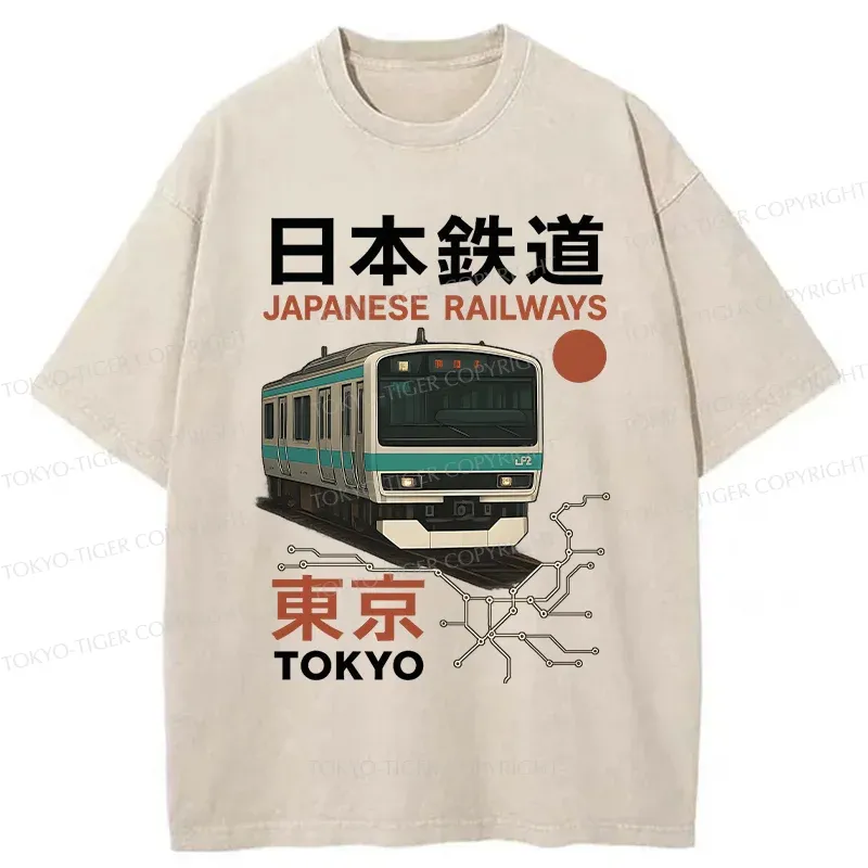 Tokyo-Tiger Japanese Retro Railway Washed T-Shirt