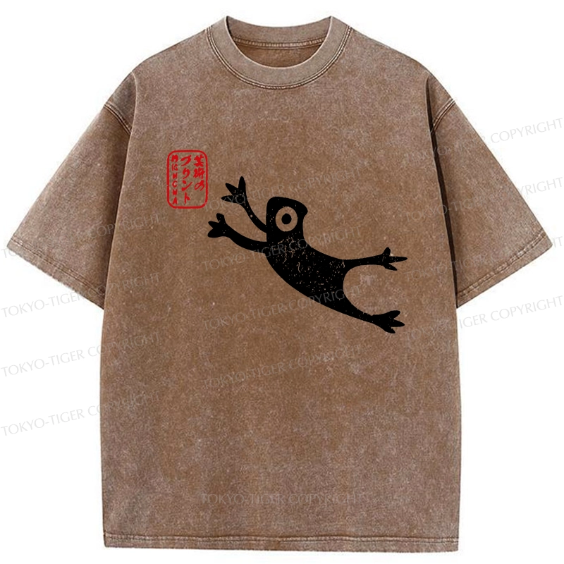 Tokyo-Tiger Funny Grumpy Japanese Frog Washed T-Shirt