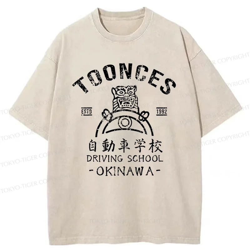 Tokyo-Tiger Okinawa Driving School Washed T-Shirt