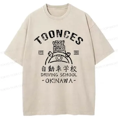 Tokyo-Tiger Okinawa Driving School Washed T-Shirt