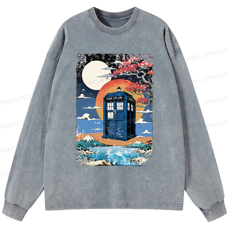 Tokyo-Tiger Tardis Under The Moonlight Washed Long Sleeve T-Shirt