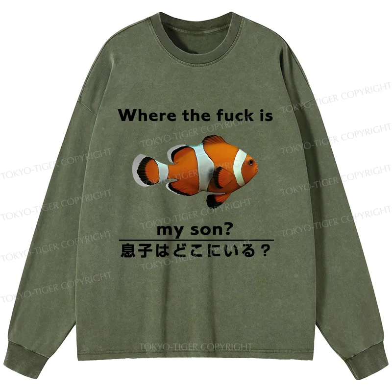 Tokyo-Tiger Fish Looking For Son Washed Long Sleeve T-Shirt