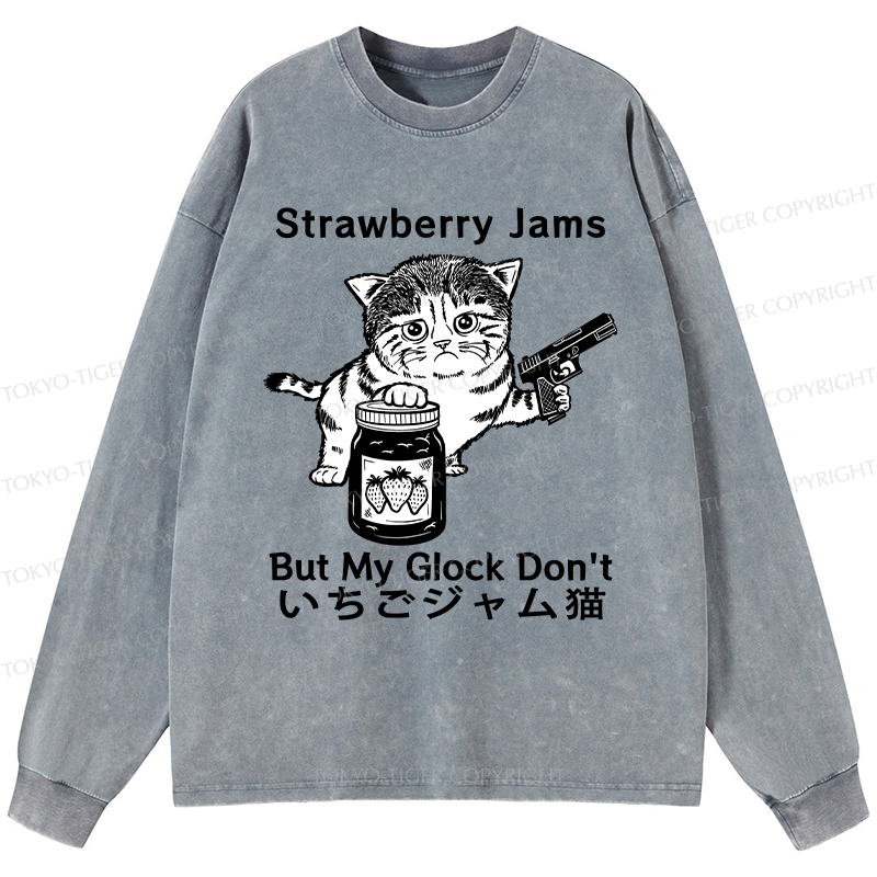 Tokyo-Tiger Strawberry Jam Cat Washed Long Sleeve T-Shirt