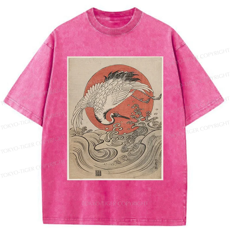 Tokyo-Tiger Vintage Crane and Waves Washed T-Shirt