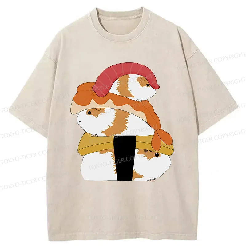 Tokyo-Tiger Hamster Sushi Washed T-Shirt