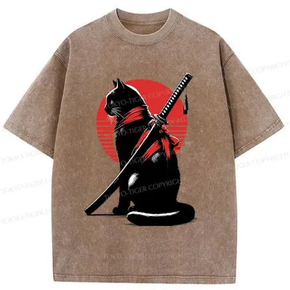 Tokyo-Tiger Handsome Cat Ninja Washed T-Shirt