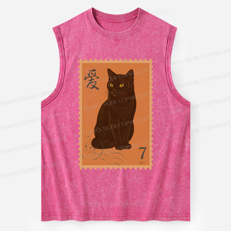 Tokyo-Tiger Cat Stamp Washed Tank