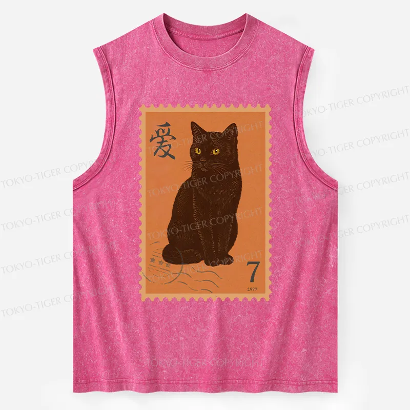 Tokyo-Tiger Cat Stamp Washed Tank
