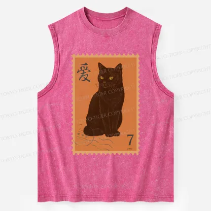 Tokyo-Tiger Cat Stamp Washed Tank