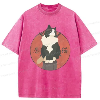 Tokyo-Tiger Cute Ninja Cat Washed T-Shirt