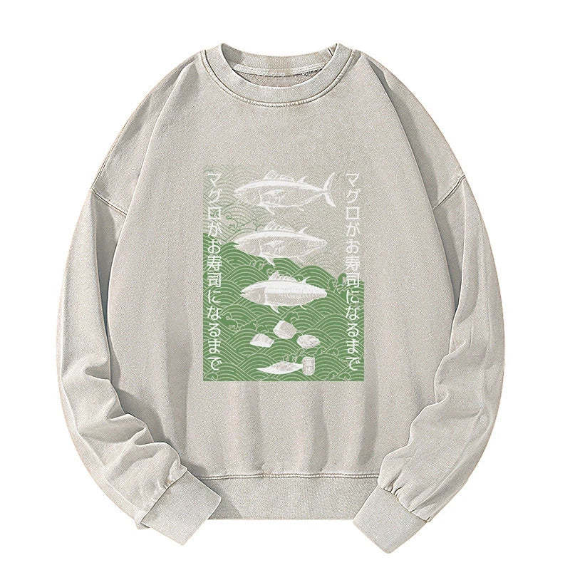 Tokyo-Tiger How Tuna Becomes Sushi Washed Sweatshirt