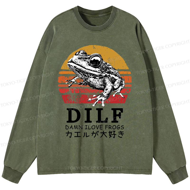 Tokyo-Tiger Funny Frog Lover Washed Long Sleeve T-Shirt