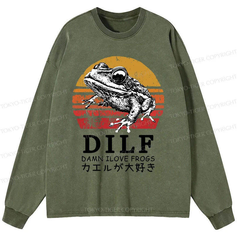 Tokyo-Tiger Funny Frog Lover Washed Long Sleeve T-Shirt