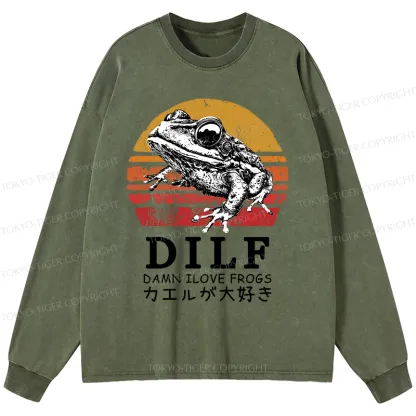 Tokyo-Tiger Funny Frog Lover Washed Long Sleeve T-Shirt